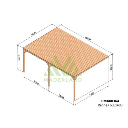 Pergola adossée 6x4m - bois massif traité - Rennes - Maderland