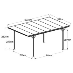 Carport Aluminium Anthracite 3x5m - Toit Polycarbonate 6mm | X-METAL