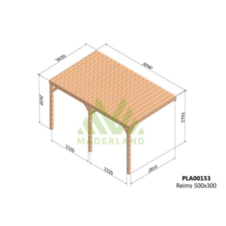 Pergola adossée 500x300cm - lamellé-collé - Reims - Maderland
