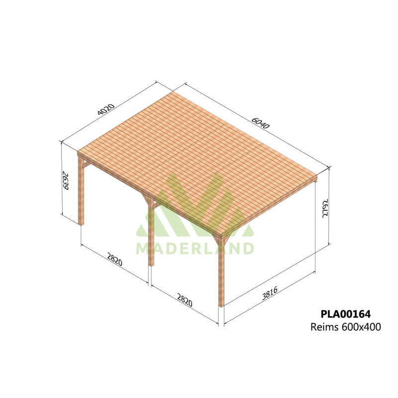 Pergola adossée 600x400cm - lamellé-collé - Reims - Maderland