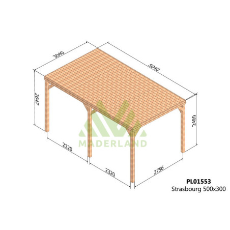 Pergola autoportante 500x300cm - lamellé-collé - Strasbourg - Maderland