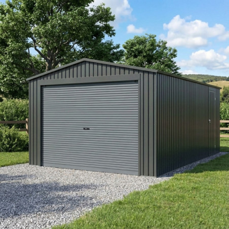 Garage métal anthracite 17,31m² porte enroulable + kit d'ancrage X-METAL