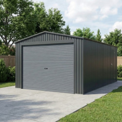 Garage métal anthracite 17,31m² porte enroulable + kit d'ancrage X-METAL