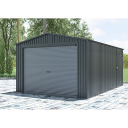 Garage métal anthracite 17,31m² porte enroulable + kit d'ancrage X-METAL
