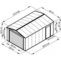 Garage métal anthracite 17,31m² porte enroulable + kit d'ancrage X-METAL
