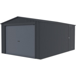 Garage métal anthracite 17,31m² porte enroulable + kit d'ancrage X-METAL