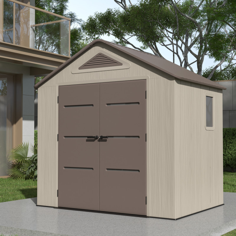 Abri de Jardin HDPE Sunlife 4,5m² Crème/Marron avec Plancher - JOBU