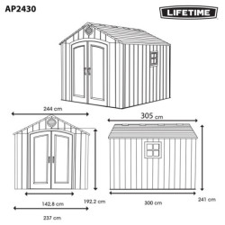 Abri de jardin en polyéthylène haute densité 7,44m² + plancher Lifetime