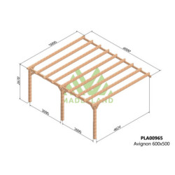 Pergola adossée 600x500cm - bois lamellé-collé - Sevilla - Maderland