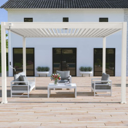 Pergola bioclimatique alu blanc et lames blanches 3x4m Ombrea