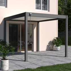 Pergola autoportante en alu gris avec lames blanches 3x3m Ombrea