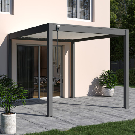 Pergola autoportante en alu gris avec lames blanches 3x3m Ombrea