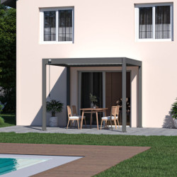 Pergola autoportante en alu gris avec lames blanches 3x3m Ombrea
