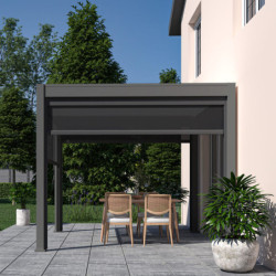 Pergola autoportante en alu gris avec lames blanches 3x3m Ombrea