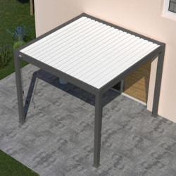 Pergola autoportante en alu gris avec lames blanches 3x3m Ombrea