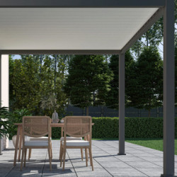 Pergola autoportante en alu gris avec lames blanches 3x3m Ombrea