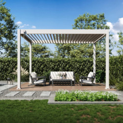 Pergola autoportante en alu beige sable et lames orientable 3x4m Ombrea