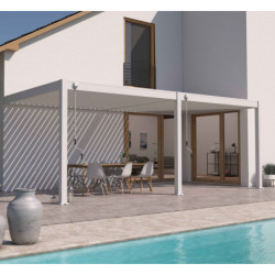 Pergola adossée en alu beige sable avec lames orientable 3x6m Ombrea