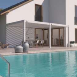 Pergola adossée en alu beige sable avec lames orientable 3x6m Ombrea