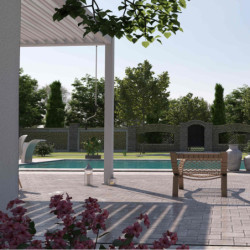 Pergola adossée en alu beige sable avec lames orientable 3x6m Ombrea