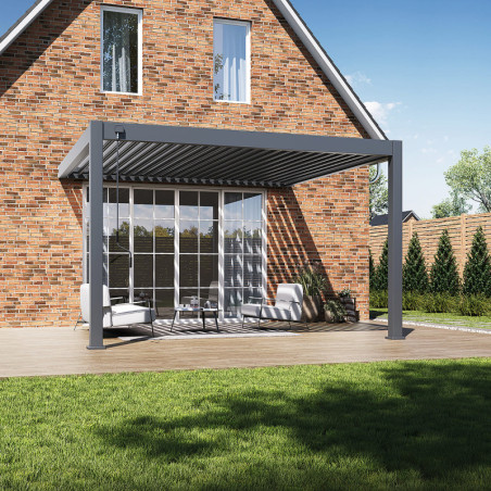 Pergola adossée en alu anthracite avec lames orientable 4x4m Ombrea