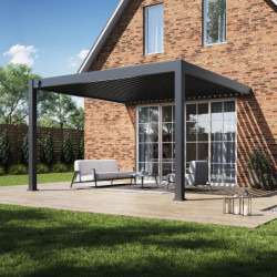 Pergola adossée en alu anthracite avec lames orientable 4x4m Ombrea