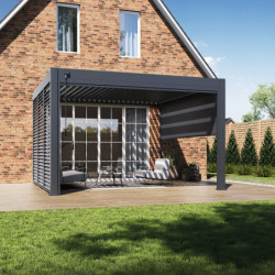 Pergola adossée en alu anthracite avec lames orientable 4x4m Ombrea