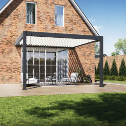Pergola adossée en alu anthracite avec lames blanches 4x4m Ombrea
