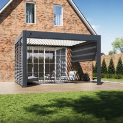 Pergola adossée en alu anthracite avec lames blanches 4x4m Ombrea