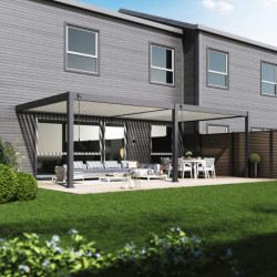 Pergola adossée en alu anthracite avec lames blanches 4x8m Ombrea