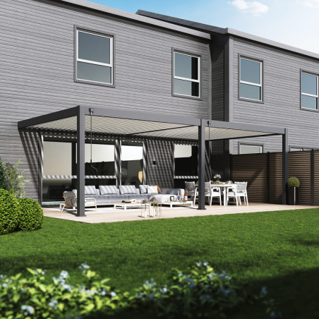 Pergola adossée en alu anthracite avec lames blanches 4x8m Ombrea