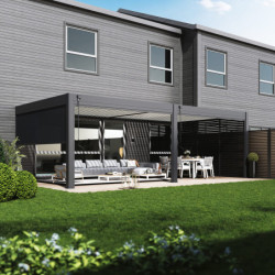 Pergola adossée en alu anthracite avec lames blanches 4x8m Ombrea