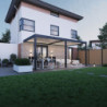 Pergola adossée motorisée en alu gris/blanc avec lames 3x6m Ombrea