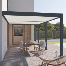 Pergola adossée motorisée en alu gris/blanc avec lames 3x6m Ombrea