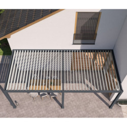 Pergola adossée motorisée en alu gris/blanc avec lames 3x6m Ombrea
