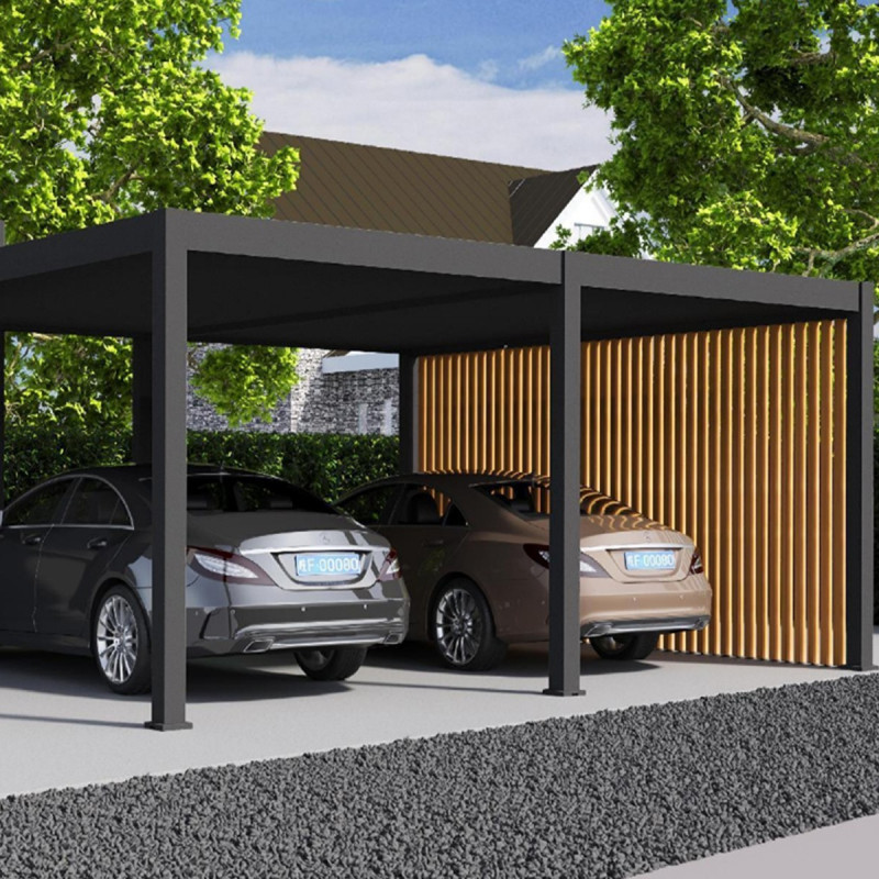 Carport 6x5m en aluminium gris et toit en acier - Ombrea