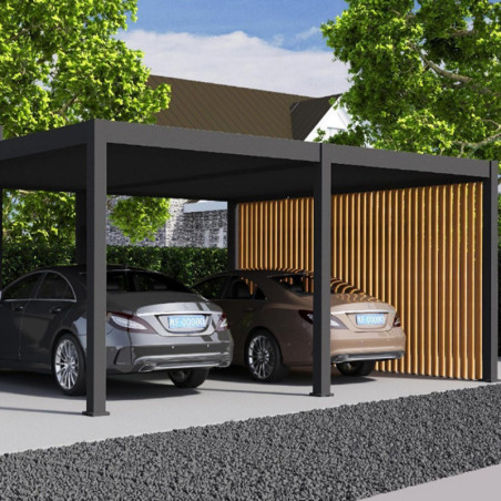 Carport 6x5m en aluminium gris et toit en acier - Ombrea