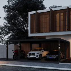 Carport 6x5m en aluminium gris et toit en acier - Ombrea