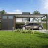 Carport 3x5m en alu gris et toit en acier - espace de rangement 6m²
