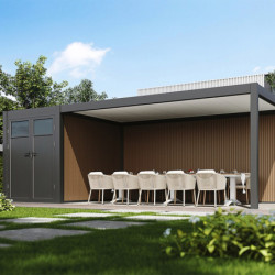 Carport 3x5m en alu gris et toit en acier - espace de rangement 6m²