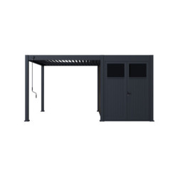 Pergola autoportante 9m² en alu gris avec abri de stockage 6m² - Ombrea