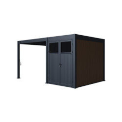Pergola autoportante 9m² en alu gris avec abri de stockage 6m² - Ombrea