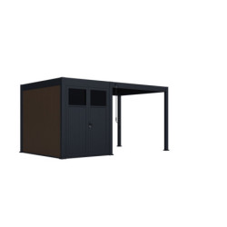 Pergola autoportante 9m² en alu gris avec abri de stockage 6m² - Ombrea