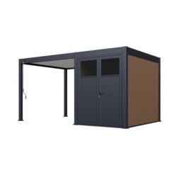 Pergola 9m² en alu gris - blanc avec abri de stockage 6m² - Ombrea