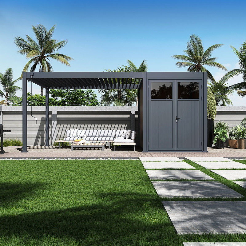 Pergola autoportante en alu gris avec 3x4m - abri 6m² - Ombrea