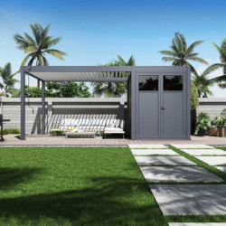 Pergola autoportante en alu gris - blanc avec 3x4m - abri 6m² - Ombrea