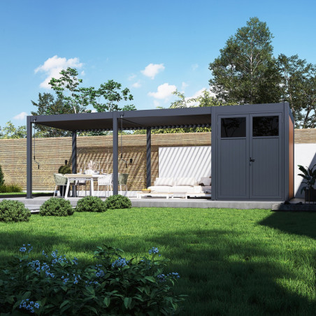 Pergola autoportante 3x6m en alu gris avec abri 6m² -  mbrea