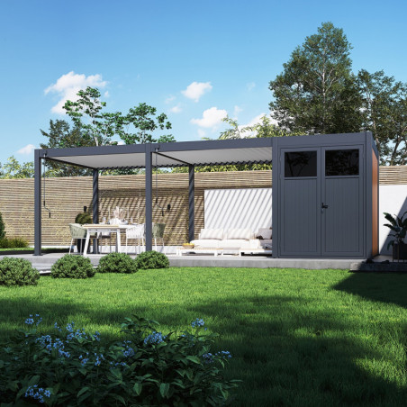 Pergola autoportante 3x6m en alu gris et blanc avec abri 6m² -  mbrea