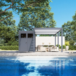 Pergola autoportante 3x6m en alu gris et blanc avec abri 6m² -  mbrea