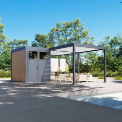 Pergola autoportante 3x6m en alu gris et blanc avec abri 6m² -  mbrea